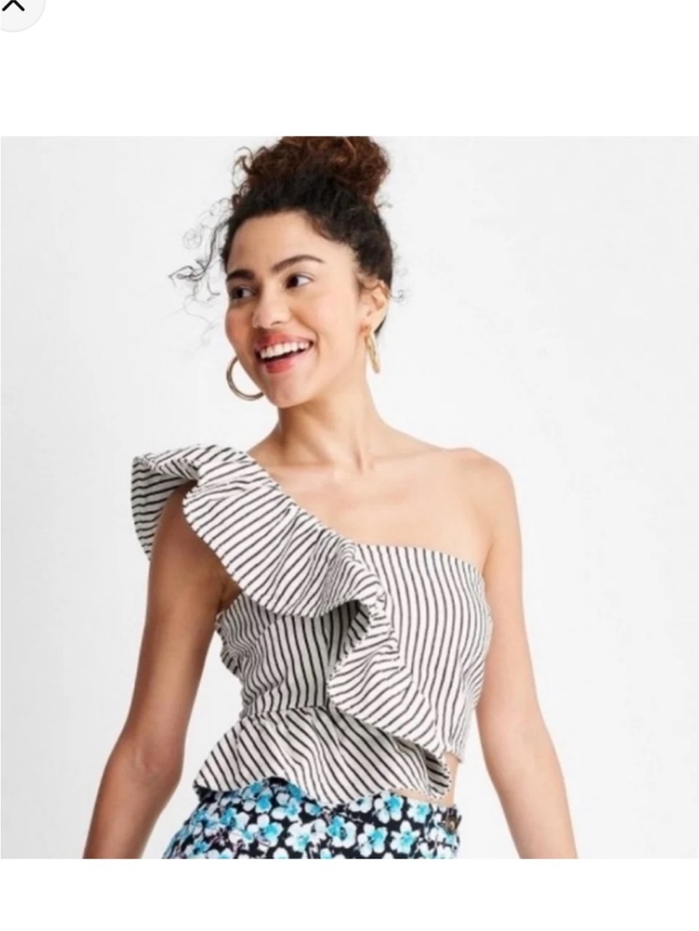 NWT Target Future Collective Striped One shoulder Crop Top Sz M Black White